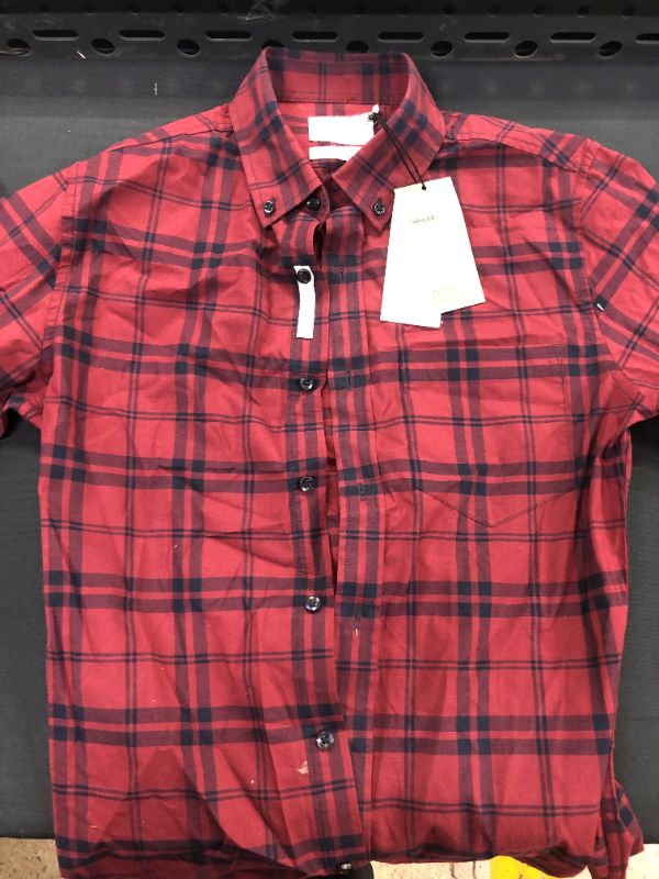 Photo 2 of Men's Plaid Slim Fit Stretch Poplin Long Sleeve Button-Down Shirt - Size S Slim 
