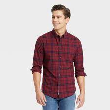 Photo 1 of Men's Plaid Slim Fit Stretch Poplin Long Sleeve Button-Down Shirt - Size S Slim 
