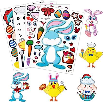 Photo 1 of 24 Pcs Easter Make A Face Stickers for Kids Make Your Own Stickers with Easter Eggs/Bunny/Chick/Lamb Easter Crafts for Kids Party Favor Supplies
