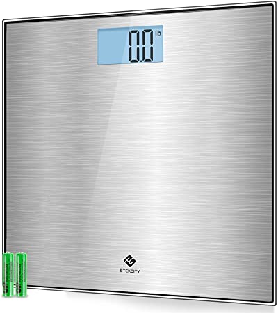 Photo 1 of Etekcity Stainless Steel Digital Body Weight Bathroom Scale Step-On Technology Large Blue LCD Backlight Display, 400 Pounds , Grey, 12x12 Inch (Pack of 1)
