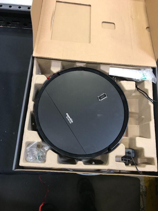 Photo 2 of Enther Robot Vacuum Cleaner, Robotic Vacuum Cleaner with Gyro Navigation, 2600mAh, 120mins Run Time, Super-Thin, 6 Clean Modes, Self-Charging for Pet Hair Hard Floors, Carpet, Black
