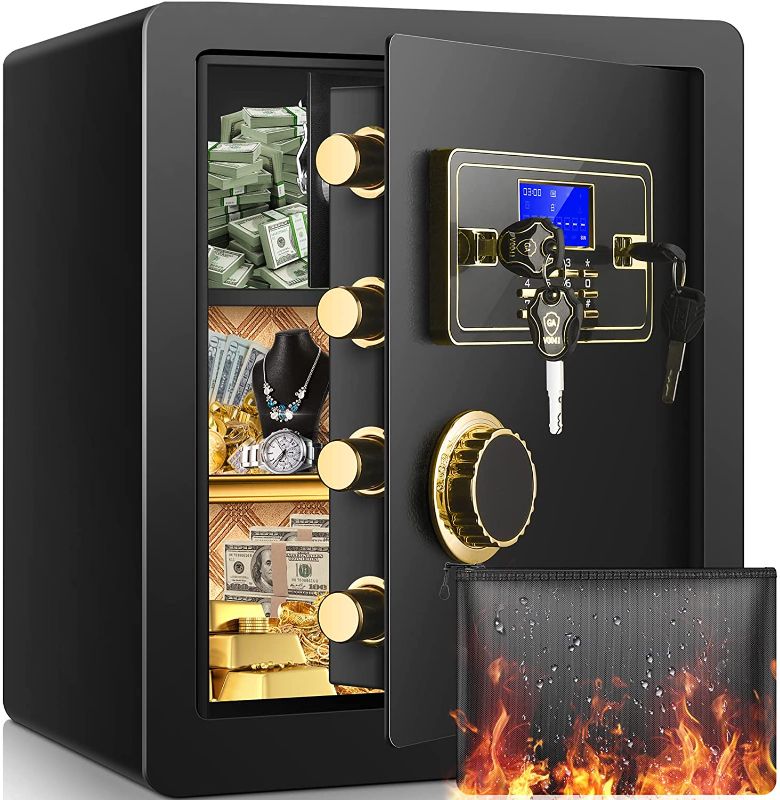 Photo 1 of 2.0 Cubic Digital Fireproof Security Safe Box with Fireproof Waterproof Money Bag, Lock Box Safe with Inner Cabinet LED Light, Home Safe for Money Jewelry Documents
