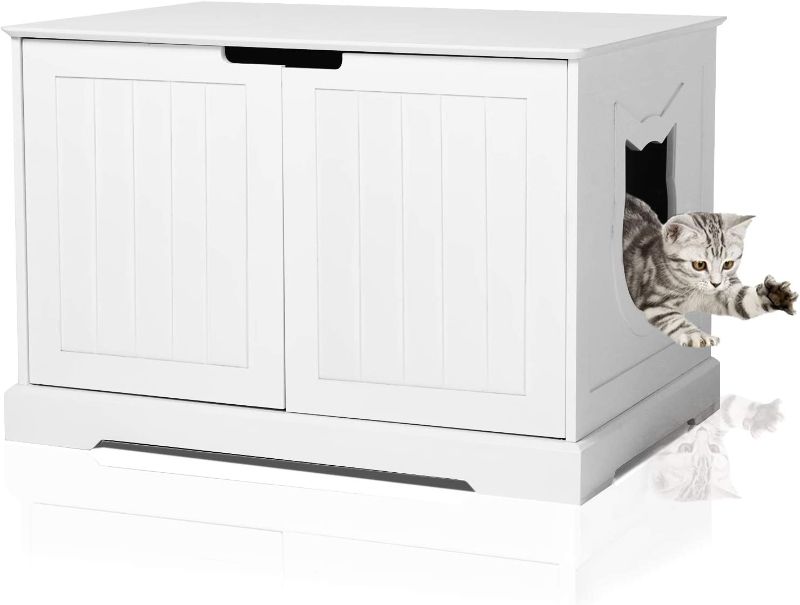 Photo 1 of BANIROMAY Large Cat Washroom Storage Bench, Cats Litter Box Enclosure Furniture House and Nightstand Side Table, Spacious Cat Storage Cabinet
