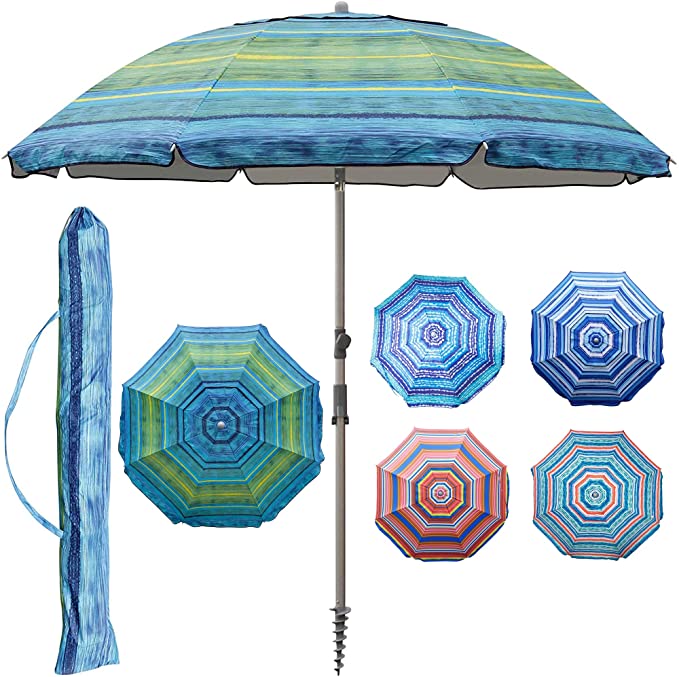 Photo 1 of Blissun 7.2' Portable Beach Umbrella with Sand Anchor, Tilt Pole, Carry Bag, Air Vent [ opened but not used ] 
