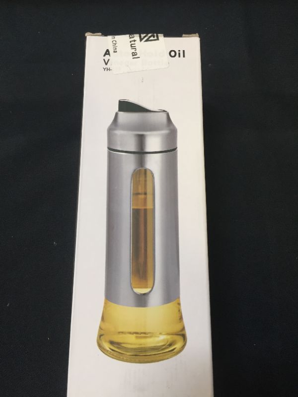 Photo 2 of 17 OZ 304 Stainless Steel Oil Bottle,Auto Flip Olive Oil Dispenser, Wide Opening Clear Glass Cruet Dispenser, Oil Drip Free Spout Bottle
