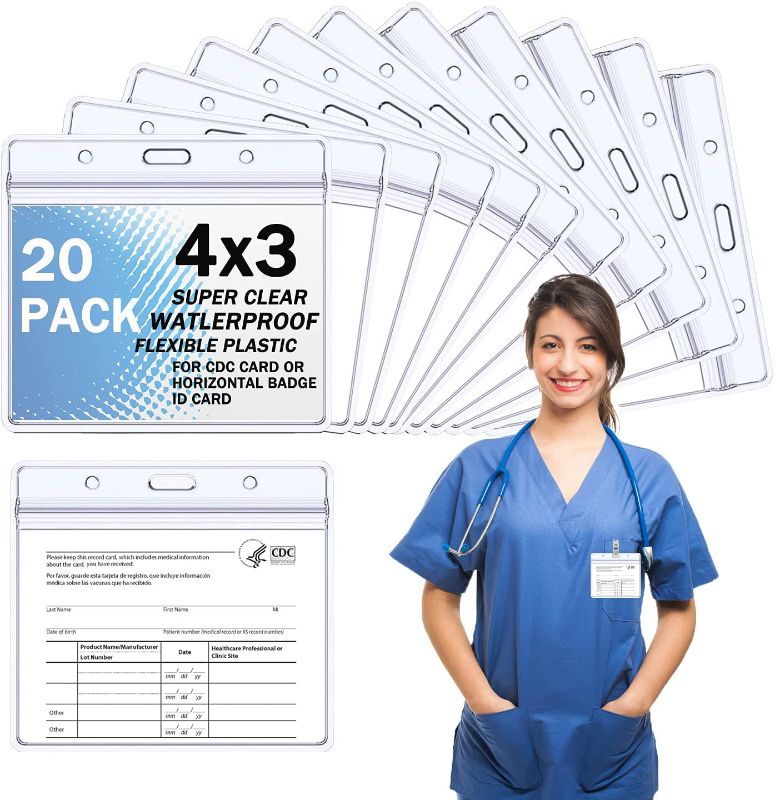 Photo 1 of 20 Pack CDC Card Protector, CDC Record Card Holder, ID Badge Holders, 4" X 3"Plastic Clear Sleeve Cards Cover with Waterproof Type Resealable Zip
