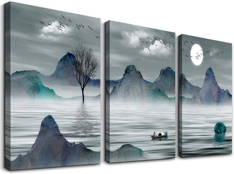 Photo 1 of 3 Piece Landscape Canvas Wall Art for Living Room Contemporary Artwork Picture Wall Decor for Bedroom Office Dining Room Kitchen, Night Scene Prints Paintings for Home Decorations