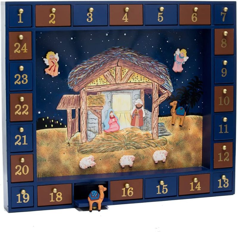 Photo 1 of Kurt Adler J3767 Wooden Nativity Advent Calendar with 24 Magnetic Piece
