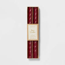 Photo 1 of 2pk Wax Decorative Holiday Rope Taper Candle Red - Threshold
