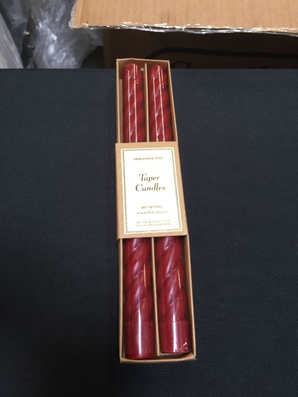 Photo 2 of 2pk Wax Decorative Holiday Rope Taper Candle Red - Threshold
