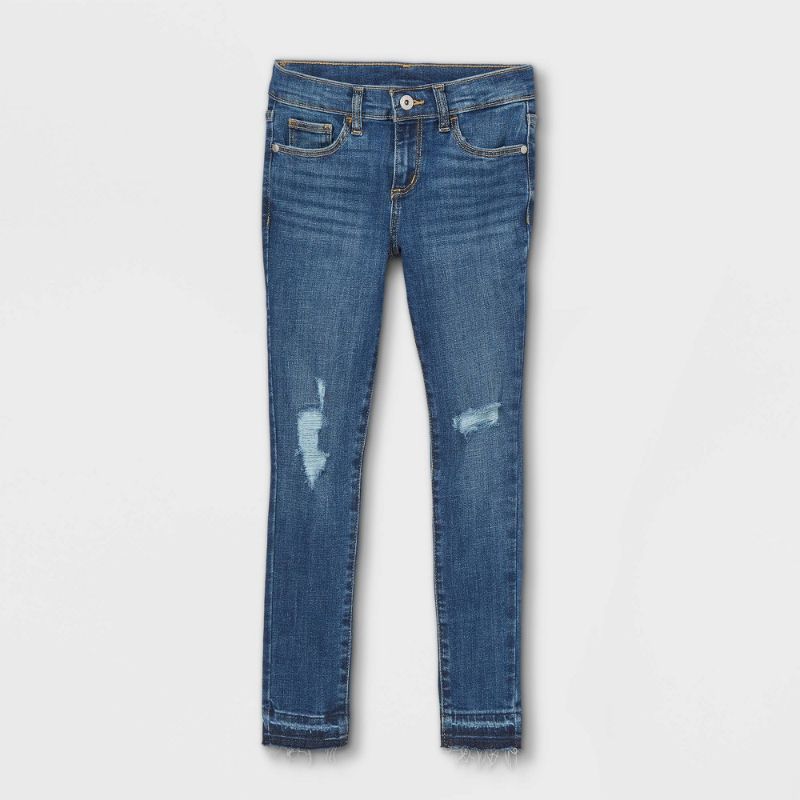 Photo 1 of Girls' Distressed Skinny Mid-Rise Jeans - Art Class™ Medium Wash 14
