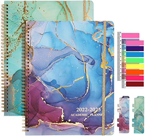 Photo 1 of Hardcover Academic Year 2022-2023 Planner 2 pcs , July 2022 Through June 2023, 8.5"x11" Daily Weekly Monthly Planner Yearly Agenda, Bookmark, Pocket Folder and Sticky Note Set (Quicksand Pattern) 2 pack (4 planners total)
