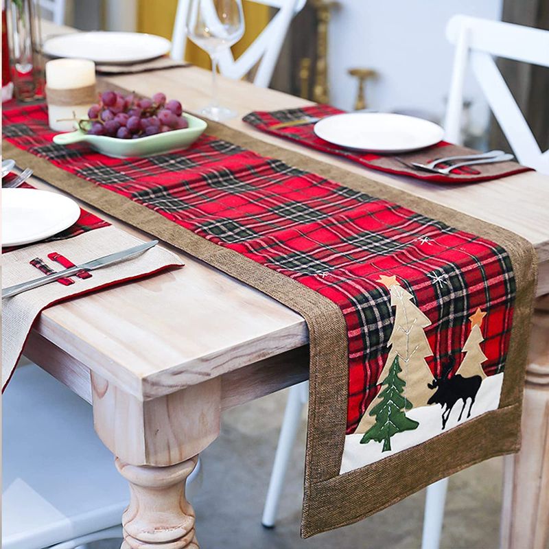 Photo 1 of BADUS Christmas Table Runner Dinner Table Decorations Buffalo Plaid Winter Xmas Holiday Kitchen Table Home Party Decor (72 x 13 in)
