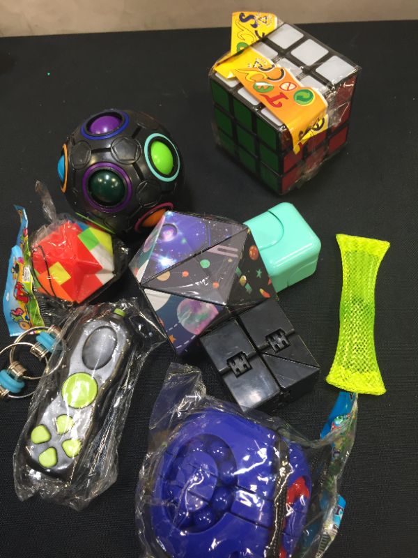 Photo 1 of Fidget Toy Set 10 Pack, Magic Cube Fidget Rings Infinity Cube Fidget Pad Flippy Chain, Handheld Toys for Sensory Kids & Adults

