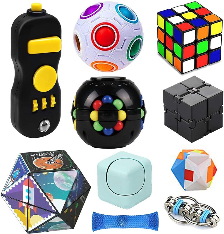 Photo 1 of Fidget Toy Set 10 Pack, Magic Cube Fidget Rings Infinity Cube Fidget Pad Flippy Chain, Handheld Toys for Sensory Kids & Adults
(design and color may vary)