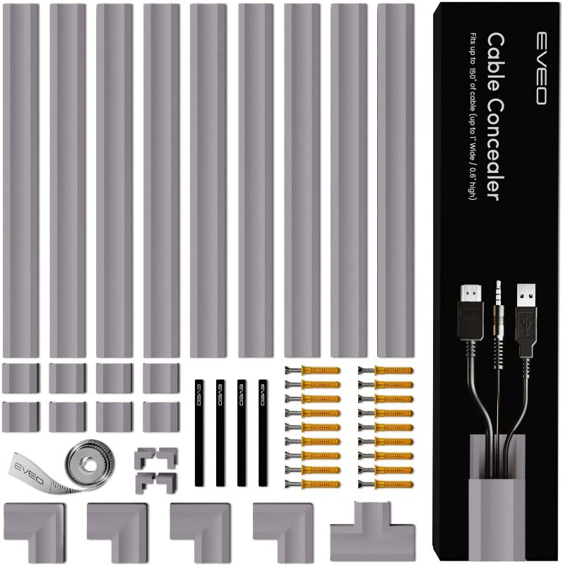Photo 1 of 153” Cable Concealer - Cord Cover Wall - Paintable Cord Hider , Wire hiders for TV on Wall - Cable Management Cord Hider Wall Including Connectors & Adhesive Strips Cable Raceway- Lavender Grey(FACTORY SEALED,OPENED TO TAKE PHOTOS)