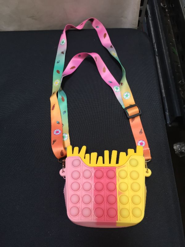 Photo 1 of Purse for Girls French Fries Crossbody Bag Sensory Toy, Bubble Gifts Rewards Toys Purses Stress Anxiety Relief Set Rainbow Hamburger Bags for 5 6 7 8 9 Kids Children
