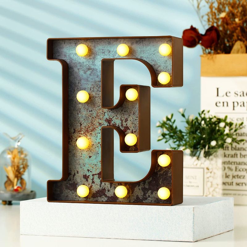 Photo 1 of Vintage Industrial Style LED Marquee Marquee Letters with Lights for Event Wedding Party Birthday Home Bar Decoration (Rust E)
