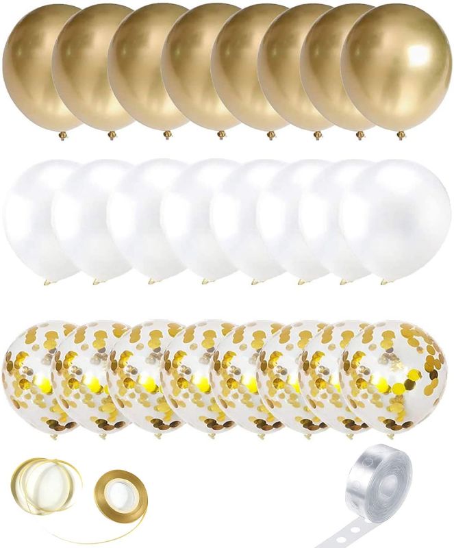 Photo 1 of -3 pack- 60pcs White Gold Balloon Garland Arch Kit 12Inch  White Gold Confetti Balloons Set for Birthday  
