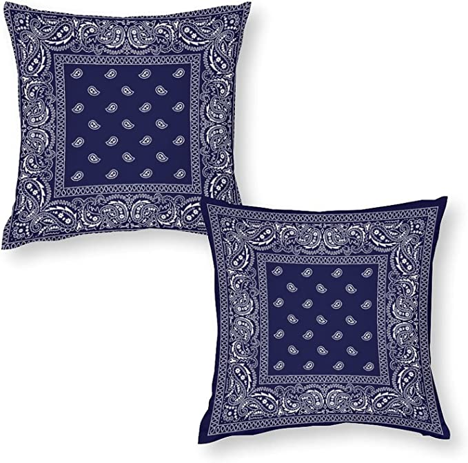 Photo 1 of Navy Blue Bandana Paisley Throw Pillow Covers,Modern Decorative Pillowcase Double Side Print Cushion Covers for Sofa Couch Bed 18x18 Inches,Set of 2
