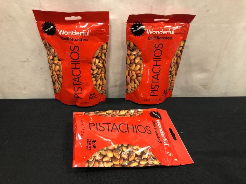 Photo 1 of 3 PACK Wonderful Pistachios No Shells Chili Roasted - 5.5oz 2022 JUL-15
