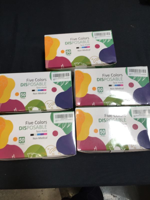 Photo 2 of HIWUP Colored Disposable Face Masks 50 Pack, PFE 99% Face Mask Suitable For Adults And Teens --- PACK OF 5 
