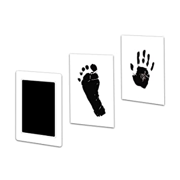 Photo 1 of Baby Handprint Footprint Inkless Ink Pad, Clean Touch Pet Paw Stamp Print Kit, Newborn Memory Keepsake Gifts for New Mom, 2 Ink Pads and 4 Imprint Cards (Standard, Black) 2 PCK
