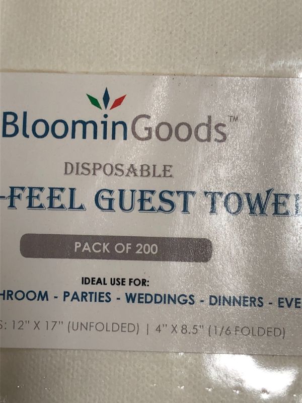 Photo 3 of 200 BloominGoods Disposable Bathroom Napkins | Single-Use Linen-Feel Guest Towels | Cloth-Like Hand Tissue Paper, White, 12" x 17" (Pack of 200)
