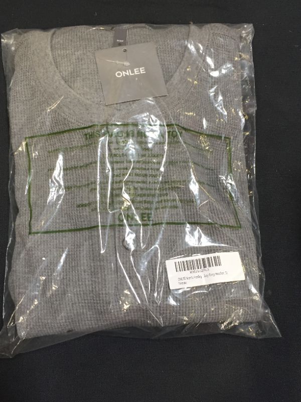 Photo 1 of ONLEE MENS HENLEY COTTON CASUAL LONG SLEEVE T-SHIRT LIGHTWEIGHT TETURED WAFFLE FABRIC GRAY
SIZE SMALL