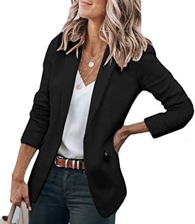 Photo 1 of Cicy Bell Womens Casual Blazers Open Front Long Sleeve Work Office Jackets Blazer ( black and grey large ) 