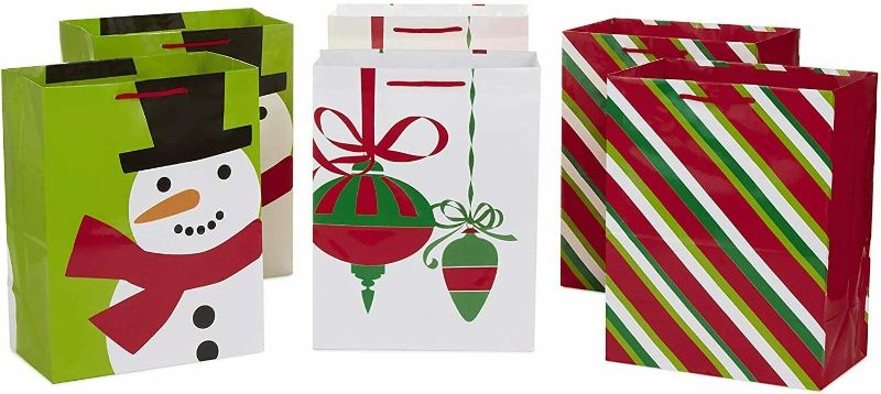 Photo 1 of 11" Large Holiday Gift Bag Bundle (Pack of 6; Snowman, Ornaments)