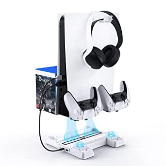 Photo 1 of NexiGo PS5 Vertical Stand with Headset Holder, Multifunctional Stand with Cooling Station and Game Storage, Dual Controllers Charger, Headphone Stand, for Playstation 5 (Disc and Digital Edition) ------- STAND ONLY 
