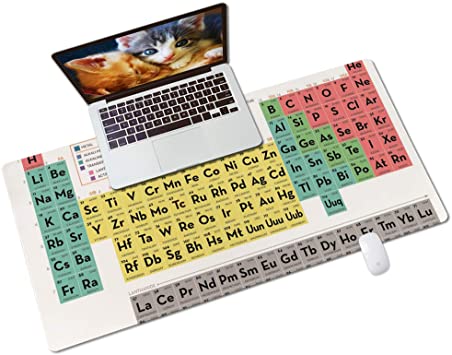 Photo 2 of Colorful Star Periodic Table of Elements Desk Pad for Keyboard & Mouse 31.5"x15.7" Non Slip Leather Science Chemistry Chart Desk Mat Students Teachers Writing Pad Table Accessory Desk Décor for Study
