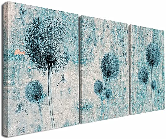 Photo 1 of 3 Piece Abstract Canvas Wall Art for Living Room Contemporary Dark Green Dandelion Picture Wall Decor for Bedroom Office Dining Room Bathroom Kitchen Framed Prints Paintings for Home Decorations
