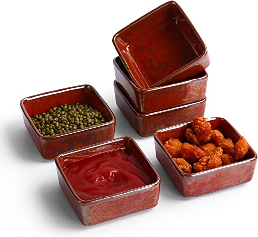 Photo 1 of Ceramic Dip Bowls Set, Dipping Soy Sauce Bowls/Dishes Ramekins,4 Oz Square Side Dish Small Sauce Bowls for Sushi Tomato Sauce, BBQ, Chip and Serving Bowls, 6 Pack Small Dip Bowls(Reactive Red)
