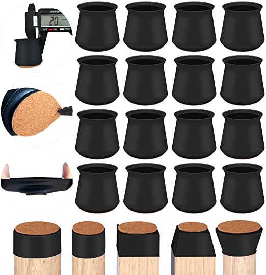 Photo 1 of Chair Leg Floor Protectors Black, Round&Square Silicone Chair Leg Covers for Mute Furniture Moving|Elastic Furniture Silicone Protection Cover Transparent 16pcs (Black Round, Large)
