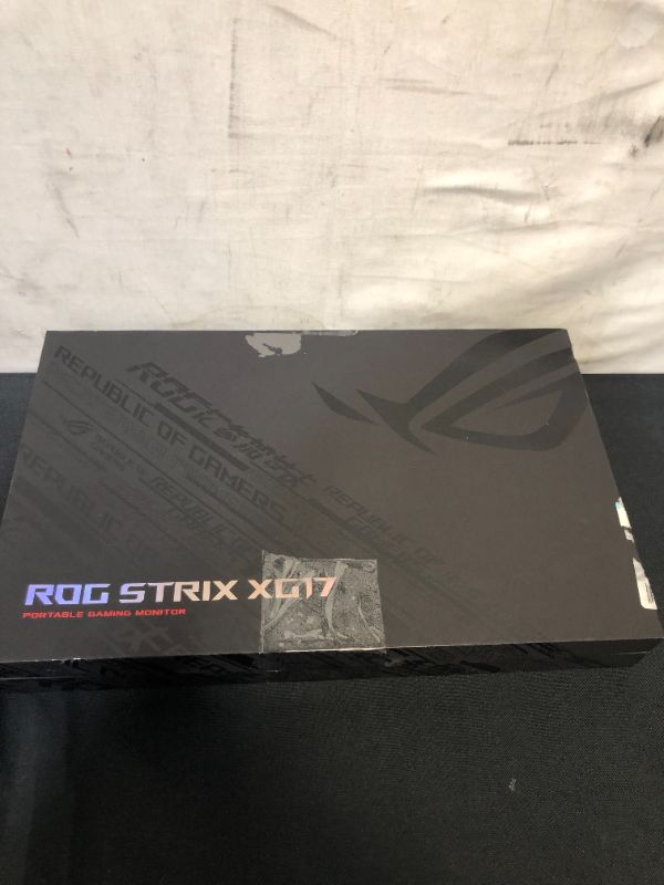 Photo 9 of ASUS ROG Strix 17.3" 1080P Portable Gaming Monitor (XG17AHPE) - Full HD, IPS, 240Hz, 3ms, Adaptive-Sync, Smart Case, Ultra-slim, USB-C Power Delivery, Micro HDMI, For Laptop, PC, Phone, Console, Black --- powers on unable to fully test,  missing power cor