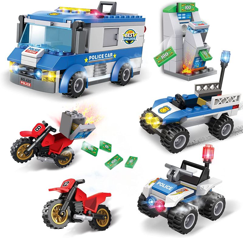 Photo 1 of Exercise N Play City Police Catch Thief Building Set, Prison Truck, Police Car, Motorcycle, Buggy, ATM, Safe, Cool City Police Toy for Kids 6-12, New 2021 (259 Pieces)