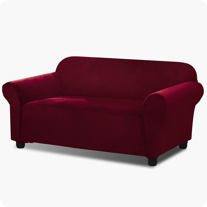 Photo 1 of Argstar Velvet Oversized Couch Cover, Durable Stretch Sofa Covers and Couch Protector for Kids, Wine Red