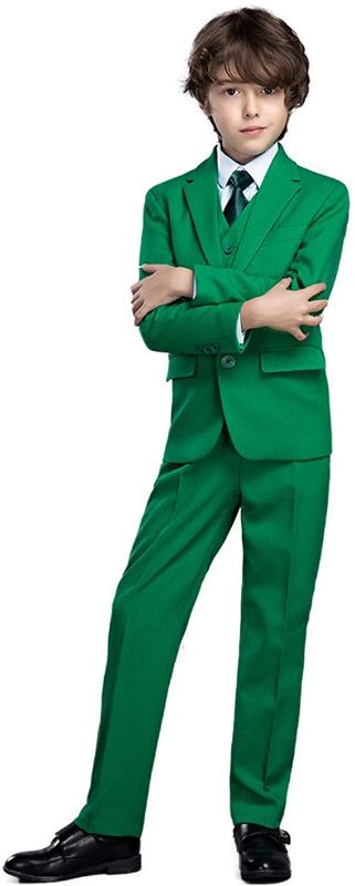 Photo 1 of 5 Piece Boy's Formal Suits Jacket+Vest+Pants+Shirt+Tie Kids Tuxedos Green Size 14
