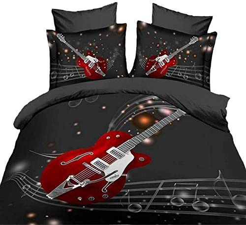 Photo 1 of ,Fashion Red Guitar and Musical,Queen Size,4pc Bedding Sheet Sets,1*Duvet Cover,1*Flat Sheet,2* Pillowcase(no Comforter Inside)