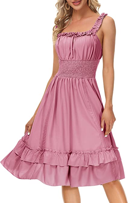 Photo 2 of Scarlet Darkness Women Gothic Steampunk Dress Square Neck Sleeveless High Low Dress Pink  Size Medium