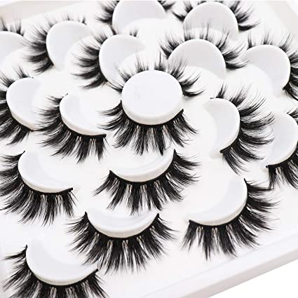 Photo 1 of  False Eyelashes 7 Pairs Fluffy Wispy Lashes Pack Natural Soft Fake Lashes Thick Volume Reusable Strip Eye Lashes Multipack