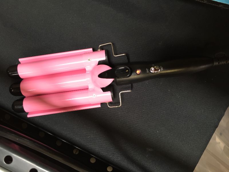 Photo 3 of 3 Barrel Curling Iron Wand Dual Voltage Hair Crimper with LCD Temp Display - 1 Inch Ceramic Tourmaline Triple Barrels, Temperature Adjustable Portable Hair Waver Heats Up Quickly (Pink)
