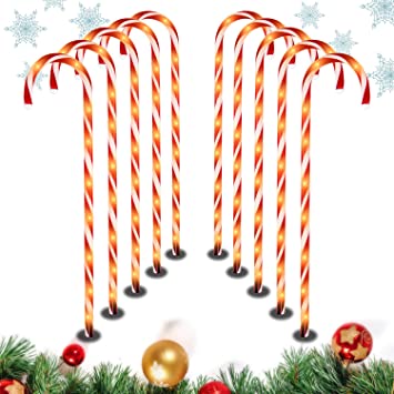 Photo 1 of 28" Christmas Candy Cane Pathway Markers Lights, Set of 10 Pack Christmas Outdoor Decorations Yard Candy Cane Lights
