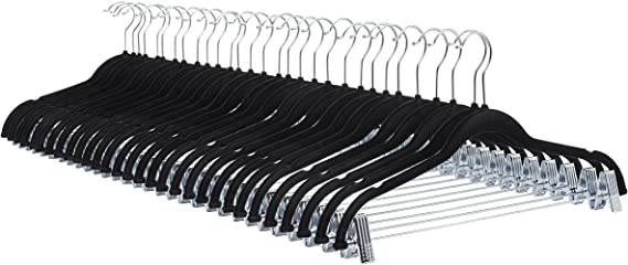 Photo 1 of Amazon Basics Slim, Velvet, Non-Slip Suit Clothes Hangers, Black/Silver - Pack of 24
