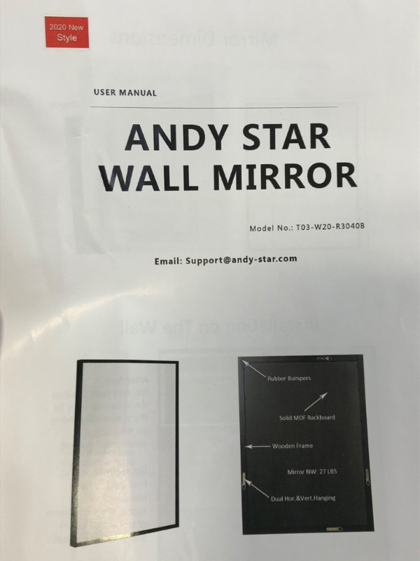 Photo 8 of Andy Star Bathroom Mirror, Clean Large Modern Black Wooden Frame Wall Mirror, 30x40x2 Inch MINOR DAMAGE ON BACK HAS A LITTLE HOLE 
