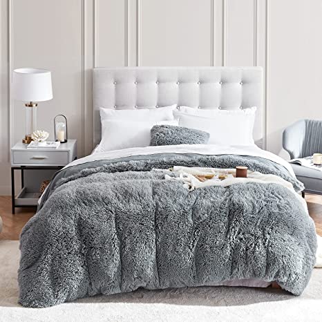 Photo 1 of EHEYCIGA Faux Fur Duvet Cover Queen Size, Ultra Soft Fluffy Comforter Cover 1PC, Grey Plush Fuzzy Duvet Cover with Luxury Velvet on Reverse Zipper Closure (1 Duvet Cover, Grey, Queen)
