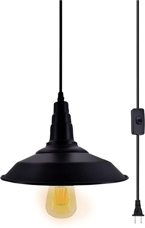 Photo 1 of Black Pendant Light, Industrial Plug in Metal Vintage Hanging Light, Farmhouse Lighting, with On/Off Switch Cord, E26 Socket for Dining Room Fixture Living Room Ceiling Warehouse
