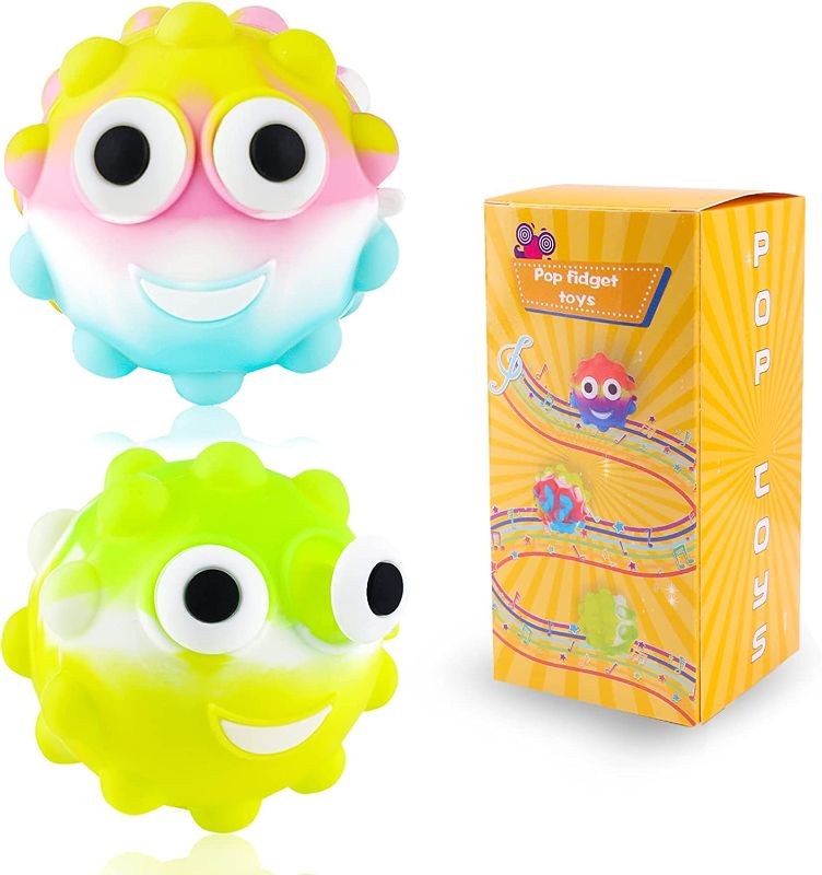 Photo 1 of 2 Packs Pop Stress Glow Balls, 3D Eyes Light Squishy Squeeze Anxiety Relief Toy Girl Boy, Push Bubble Smile Sensory Ball Gifts for Kids Adults
